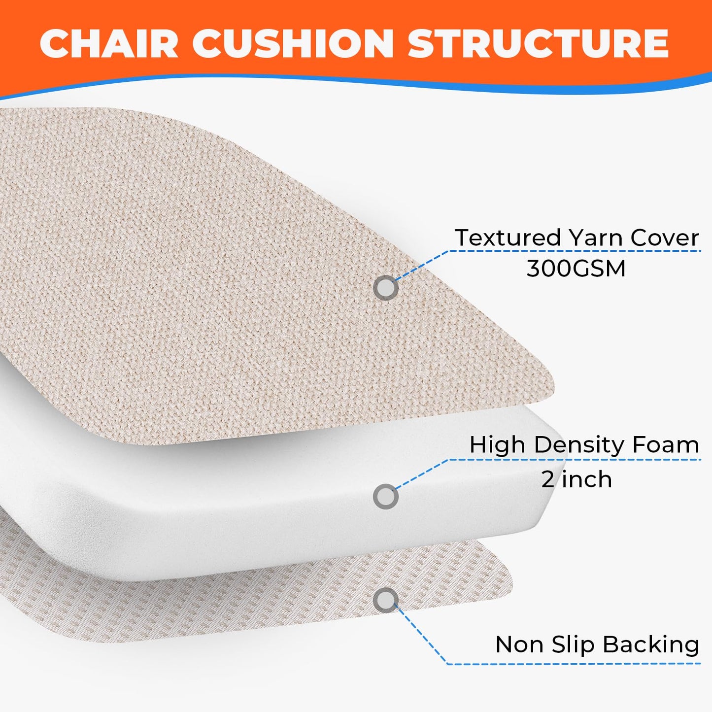 Sunsleek 4 Pack 17'' x 16'' Chair Cushions, 2" Thick Dining Chair Pads with Ties and Removable Washable Cover, Seat Cushion for Kitchen Chairs, Indoor Dining Room, Patio Chairs, Beige