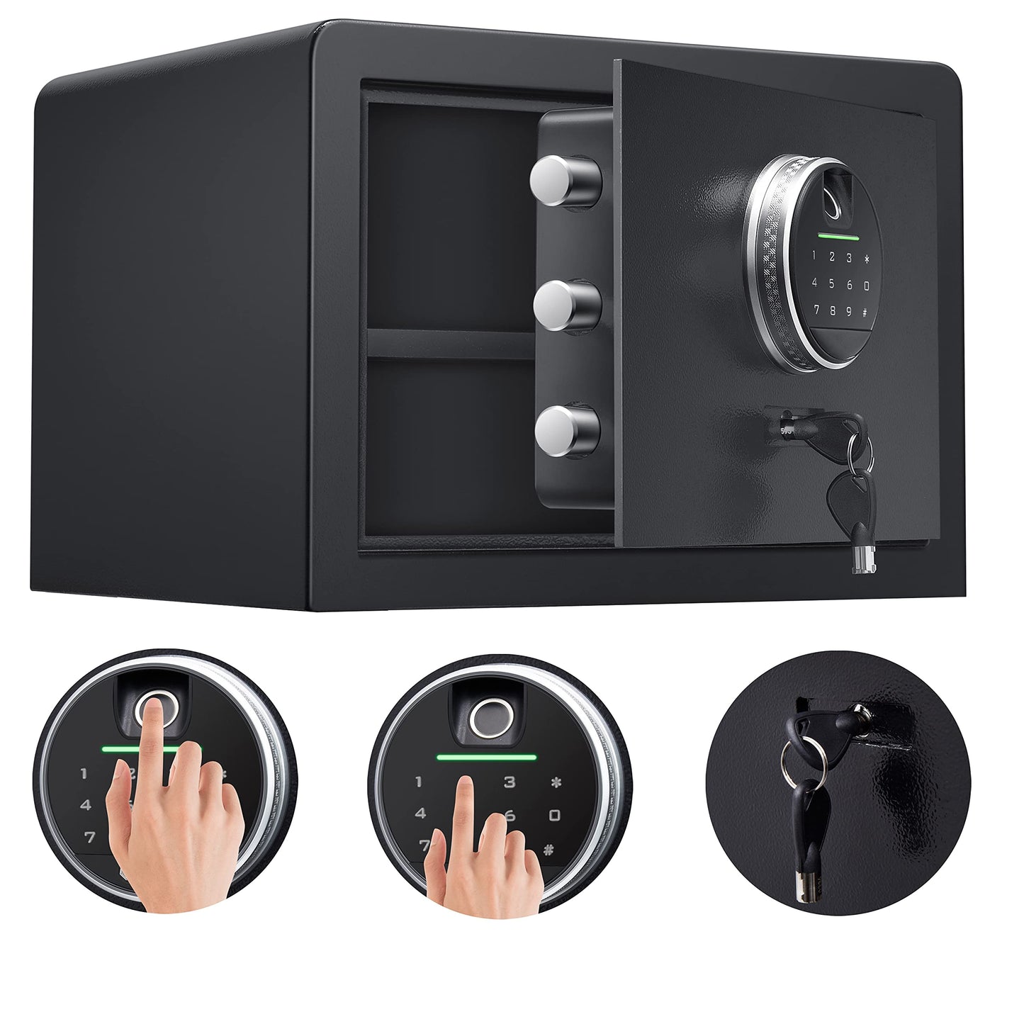 Biometric Digital Security Home Safe, Fingerprint Personal Storage for Cash, Jewelry and Valuables - 1.0 Cubic Feet Small Box for Gun Use (No Fireproof Bag)