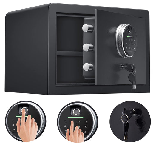 Biometric Digital Security Home Safe, Fingerprint Personal Storage for Cash, Jewelry and Valuables - 1.0 Cubic Feet Small Box for Gun Use (No Fireproof Bag)
