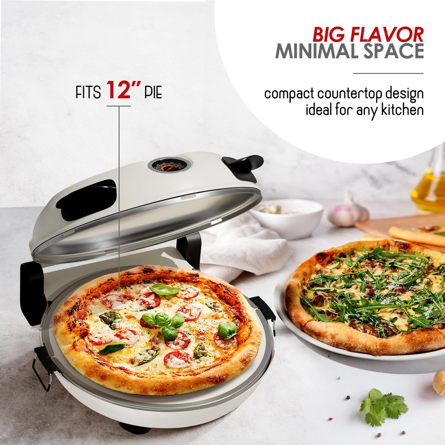 Eatex Electric Pizza Oven Indoor, 12 Inch Countertop Pizza Oven, Portable Stone Pizza Oven, Heats up to 790°F for Crispy Crust, Pizza Maker Machine for Home – Cream