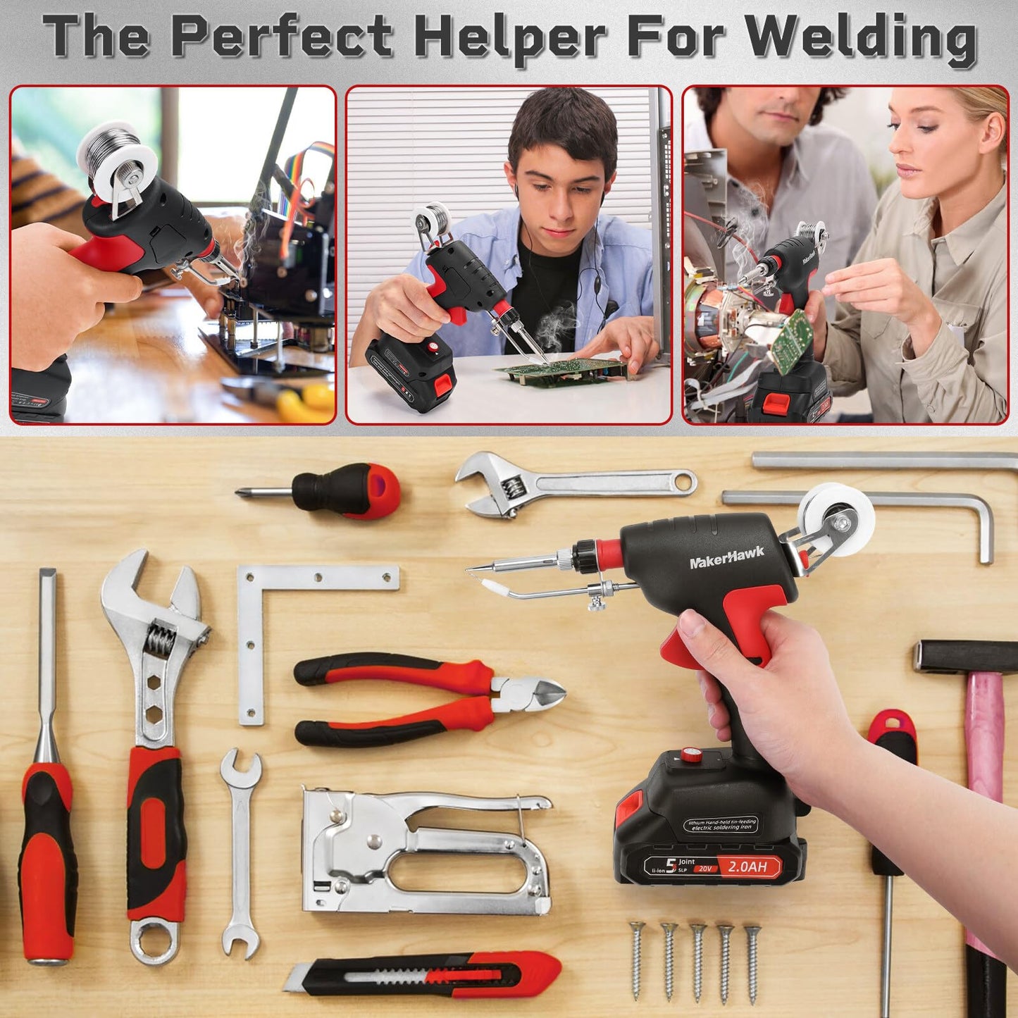 Cordless Soldering Iron Welding Kit - 60W 200-450℃ Adjustable Temperature One-handed Welding Iron With 20V Battery Automatic Soldering Gun Solder Tools for Electronic Repair Soldering Circuit Board