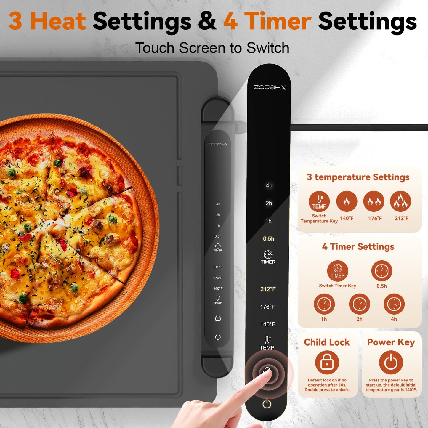 Food Warming Mat Electric Tray: Adjustable Silicone Heating Pad with 3 Temperature Settings 4 Timer Function Portable Roll Up Hot Plate for Buffets Party Gatherings Kitchen Countertop Black Gray
