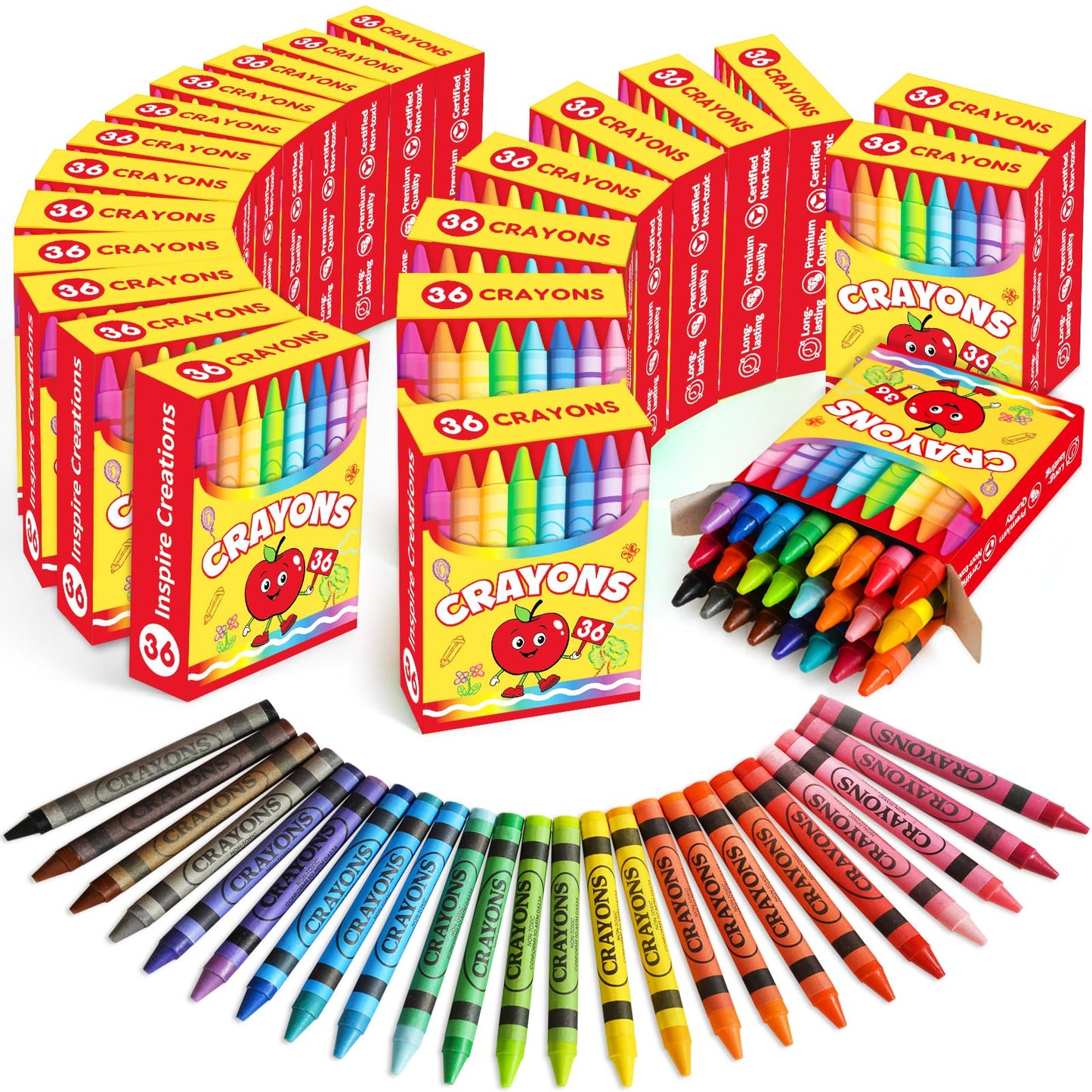 36 Pack Crayons Bulk, Premium Crayon for Arts Crafts, Back to School Essentials for Kid Toddler, Non Toxic Washable Crayon Party Favors Supplies for Classroom Homeschool, 24 Count Crayons Each Box