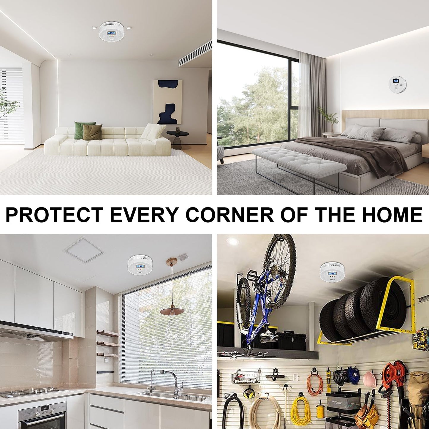 5 Pack Combination Photoelectric Smoke and Carbon Monoxide Alarm Detector with LCD Display; Battery-Operated Smoke Carbon Monoxide Alarm