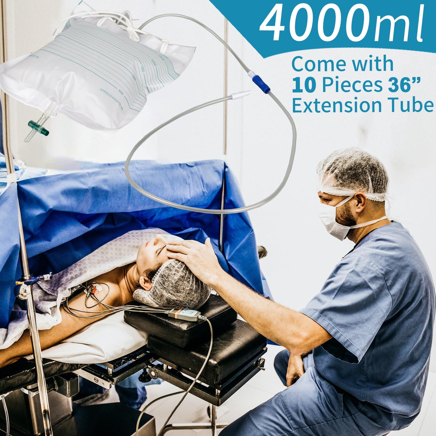 VWJ 10 Packs Urinary Drainage Bags, 4000mL Urinary Bags with 10PCS 36-inch Extension Tubes, Large Volume Anti-Reflux Drain Bags, Overnight Collector Urine Bags for Health Aids