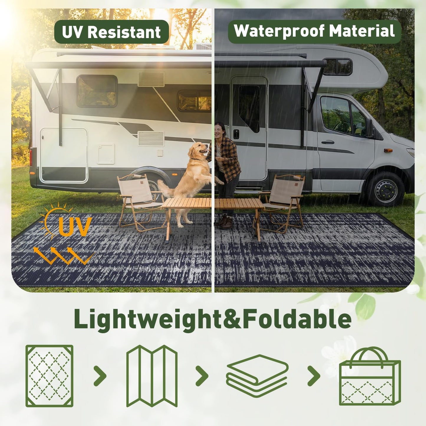 MontVoo Outdoor Rug Waterproof 6x9 ft Outdoor Patio Rug Mat Reversible Plastic Straw Outside Rug Carpet Outdoor Rugs for RV Camping Picnic Beach Balcony Porch Deck