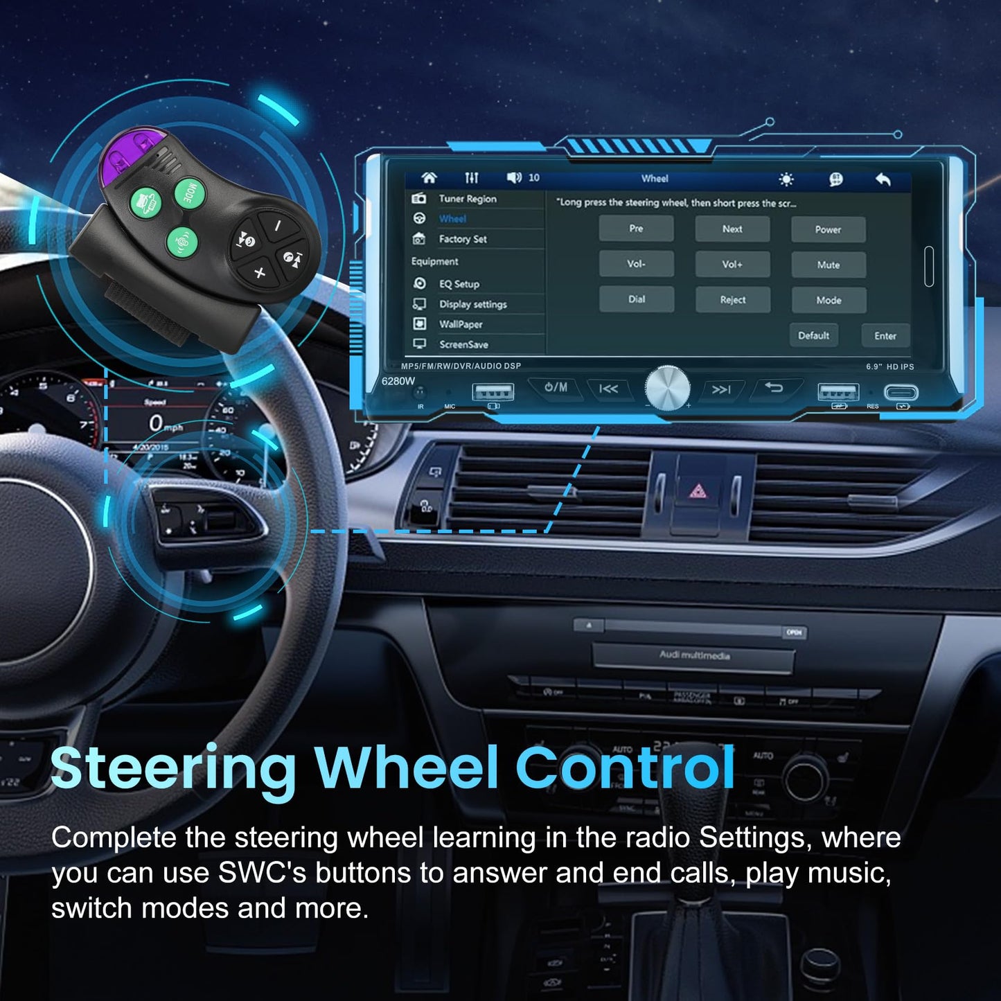 Single Din Car Stereo with Wireless Apple Carplay Android Auto, 6.9" IPS Touchscreen Car Stereo with Bluetooth 5.2 Handsfree Mirror Link Backup Camera GPS Navigation Dual USB Fast Charge FM AM EQ SWC
