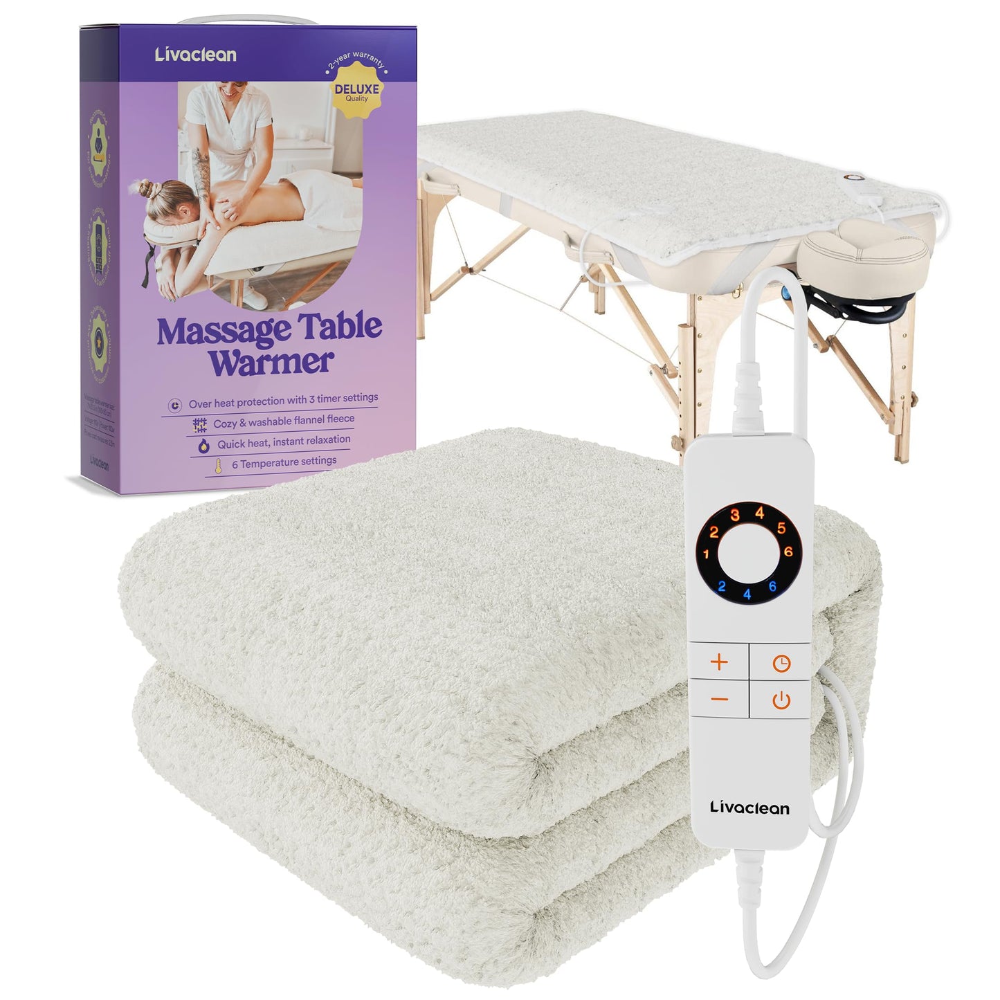 Flannel Massage Table Warmer w/ 6 Temperature Settings (71" x 31.5”) LivaClean Fleece Massage Table Warmer Heating Pad Blanket, Electric Heated Blanket, 2-Year Replacement Guarantee