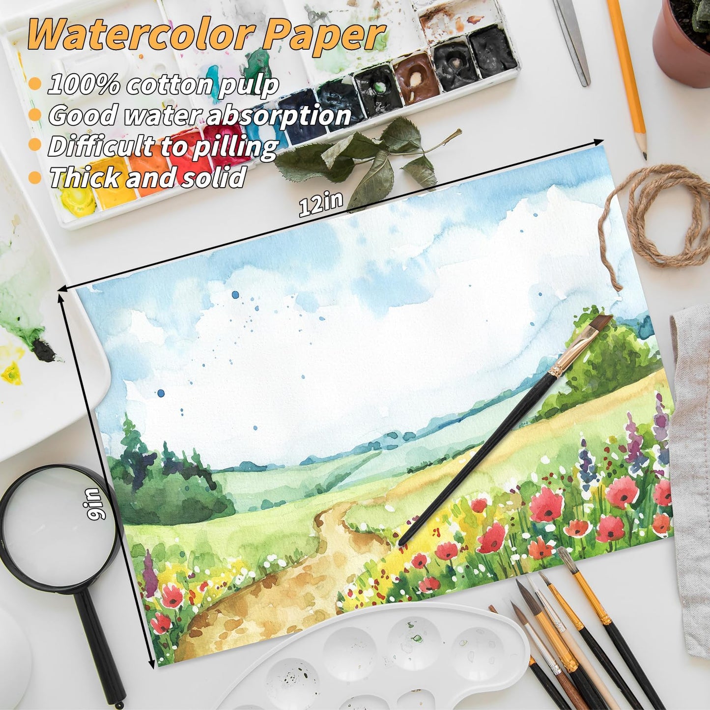 300 Sheets Cotton Watercolor Paper Bulk -140LB/300GSM Art Paper-9 x 12 inch Painting & Craft Paper, Finger Paints, Watercolor, Tempera, Drawing, Art Room & Home School Crafts