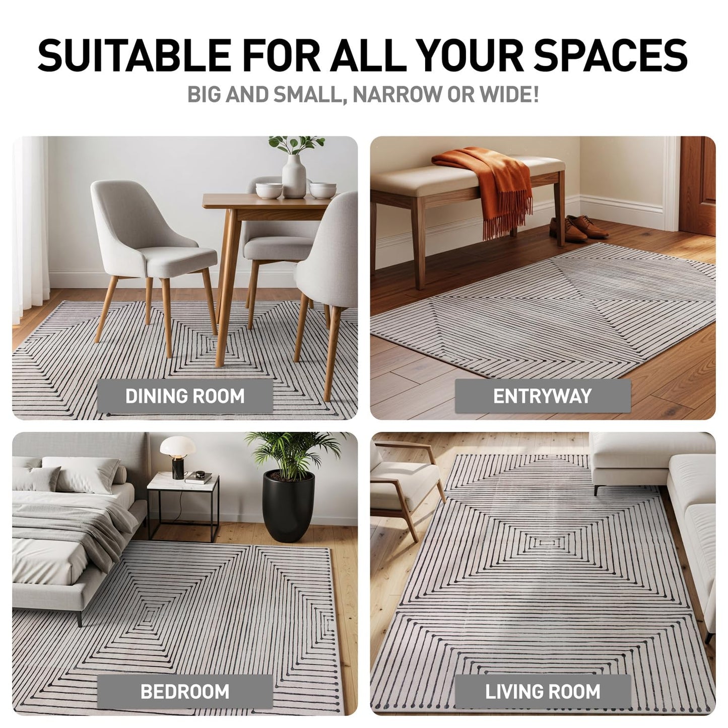 Rugshop Marbella Bohemian Stripes Washable Non Slip Runner Rug 2' x 6' Beige