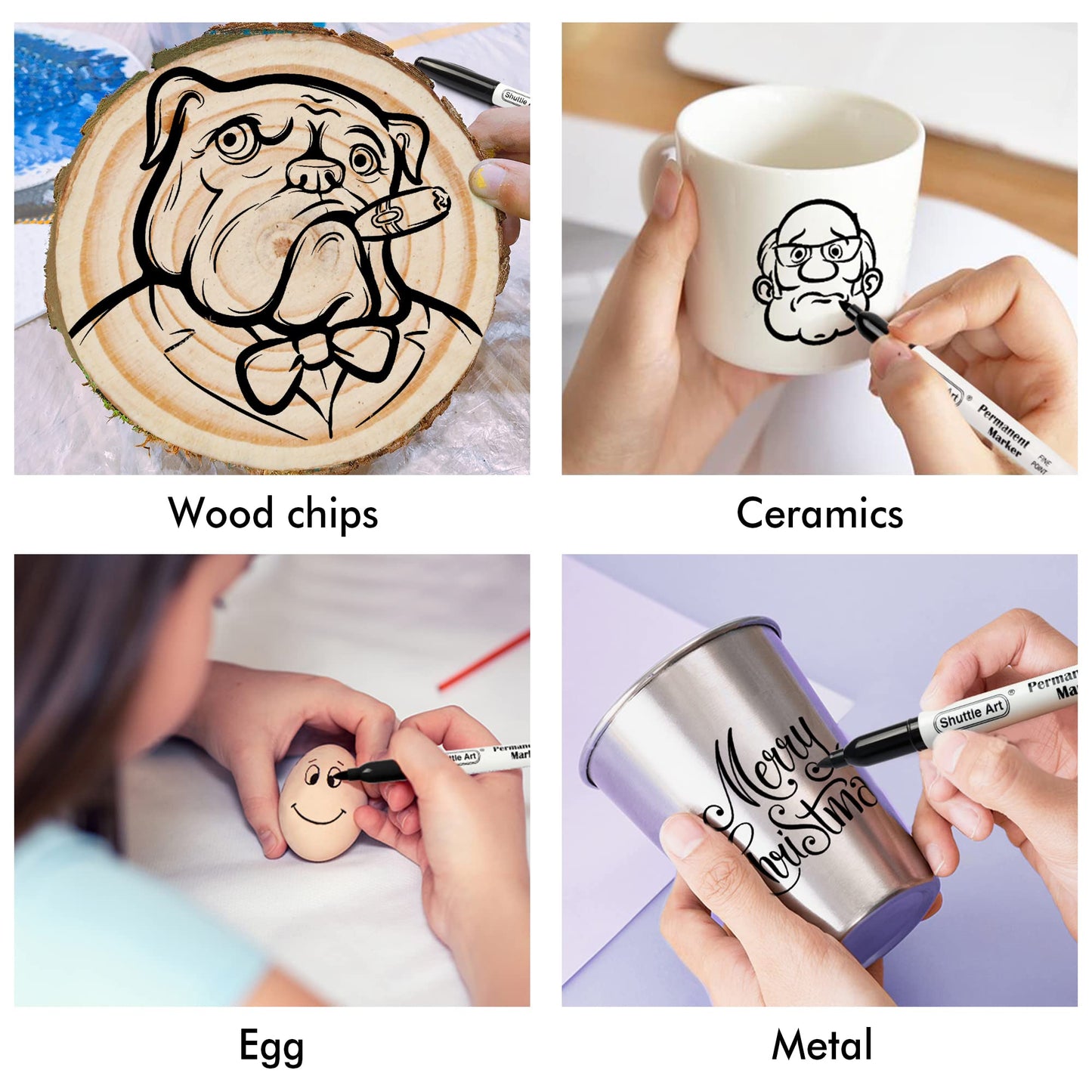 Shuttle Art 100 Pack Black Permanent Markers, Fine Point Permanent Marker Pens Set Perfect on Plastic, Wood, Stone, Metal and Glass for Doodling, Writing, Marking, Office School Supplies