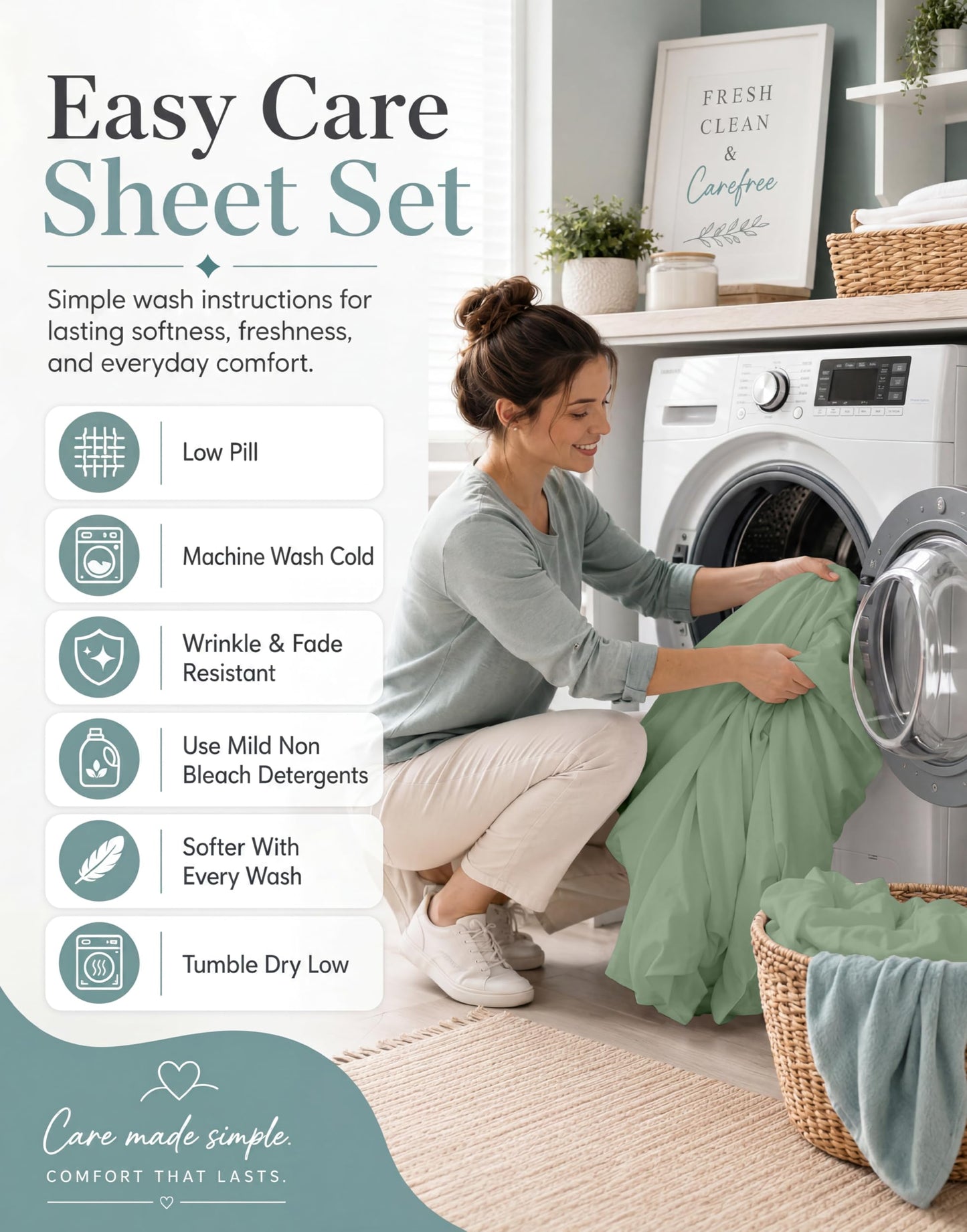 LANE LINEN Queen Sheet Sets – Natural 100% Cotton 450 Thread Count Premium Sheets, Soft Comfort for Restful Sleep, Easy Care & Machine Washable for Everyday Use, 15" Deep Pocket – Iceberg Green