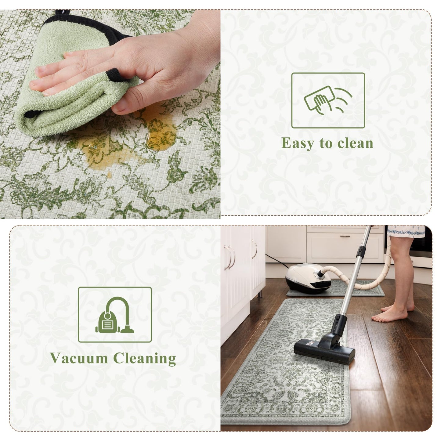KIMODE Anti Fatigue Kitchen Mat Set, Non Slip Waterproof Kitchen Rug Set of 2, Boho Rugs for Kitchen, Ergonomic Standing Kitchen Sink Mats for Floor, 17"x29.5"+17" x47”, Sage Green