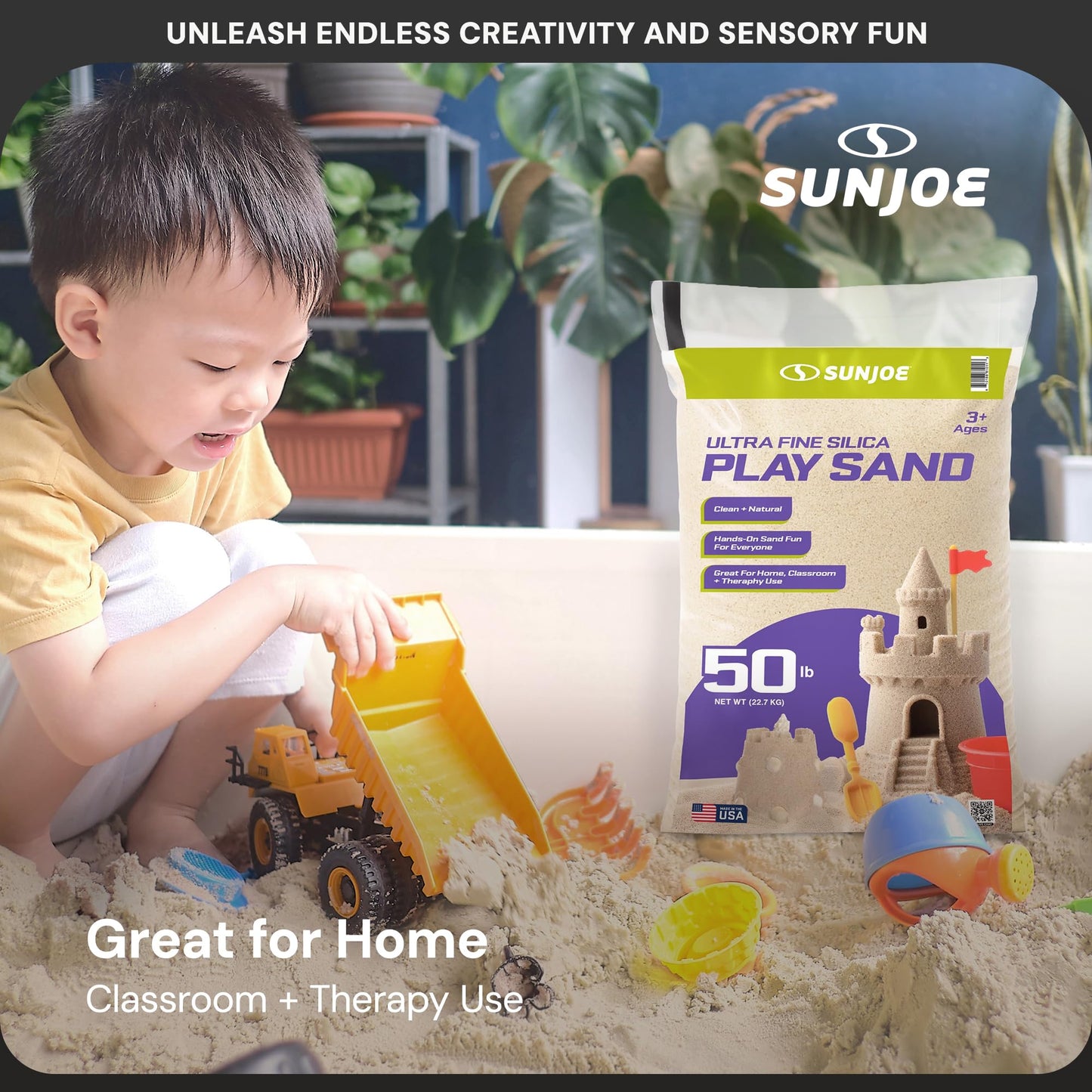 Sun Joe 2 Pack Silica Play Sand for Sandbox, Sensory Table & Garden Spaces, Ultra Fine, 20 Lbs - Natural Craft Accessory for Molding, Digging & Sculpting - Ideal for Indoor and Outdoor Use