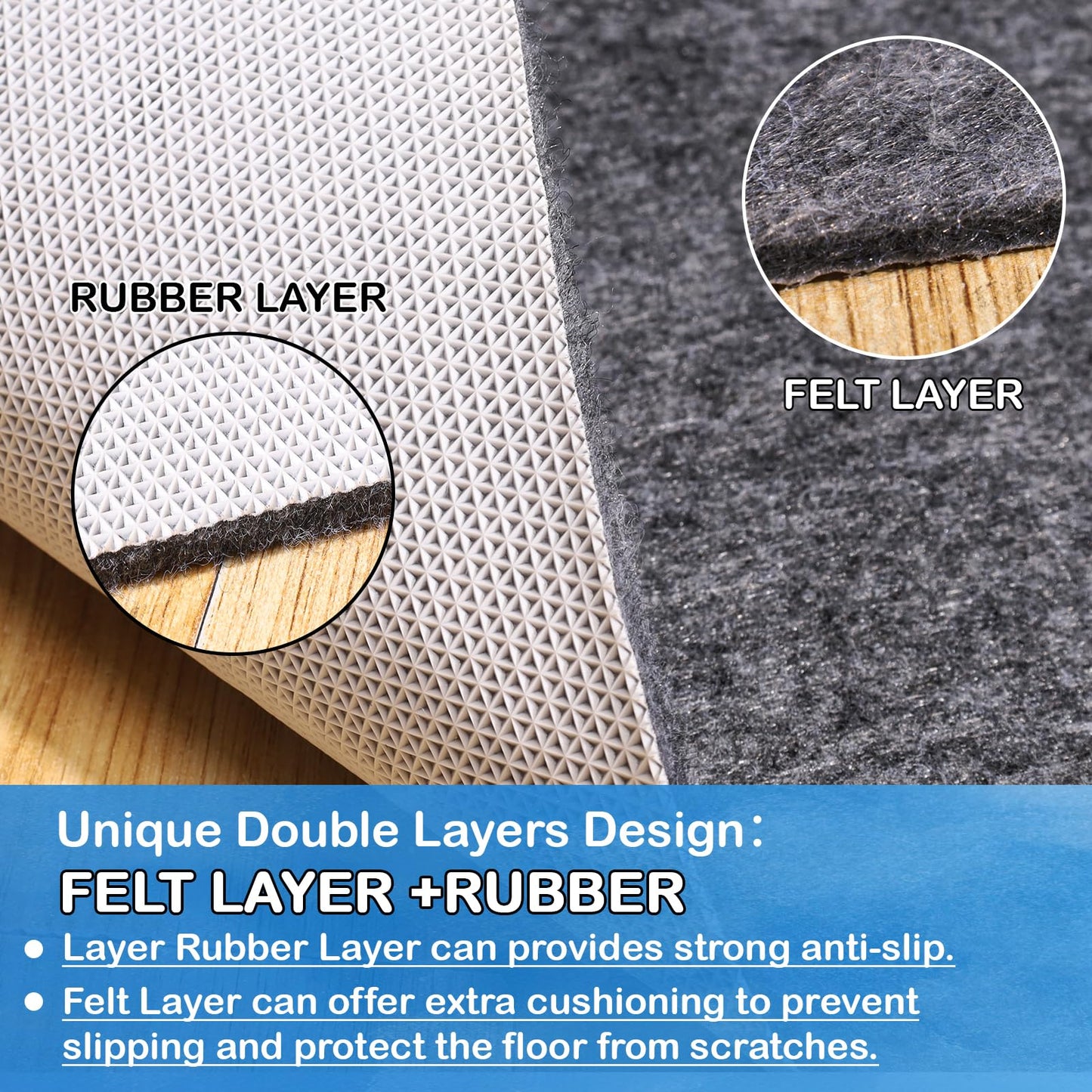 Non-Slip Rug Pads 7 x 10ft, 100% Waterproof Extra Large Area Rugs Non Skid Rug Pad for All Floors and Finishes Durable Hardwood Floor Protective Felt Keeps Rugs in Place, Safe and Secure