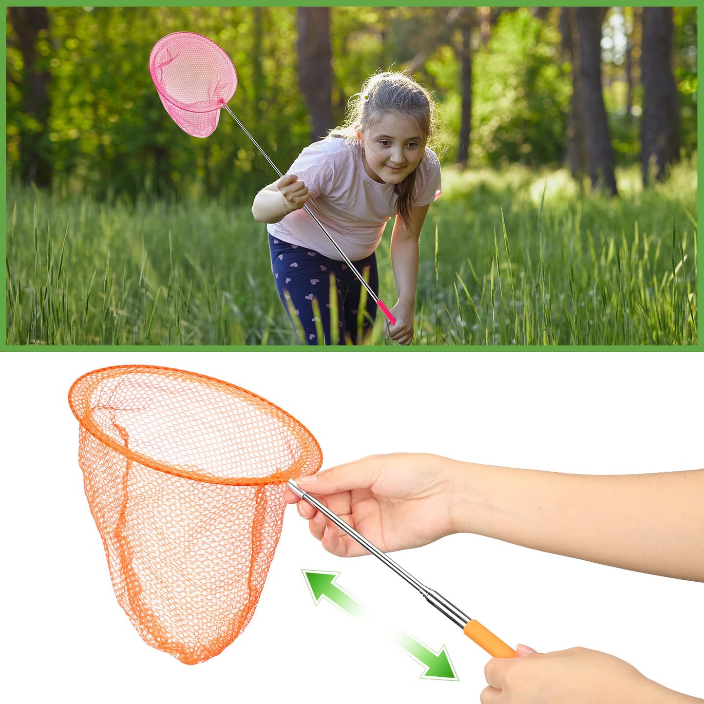 Sosation 24 Pcs Kids Telescopic Butterfly Fishing Nets Colorful Bug Catching Nets Outdoor Tools for Catching Butterfly Insects Bug Fish Ladybird, Extendable from 6.5 Inch to 34 Inch (Bright Color)