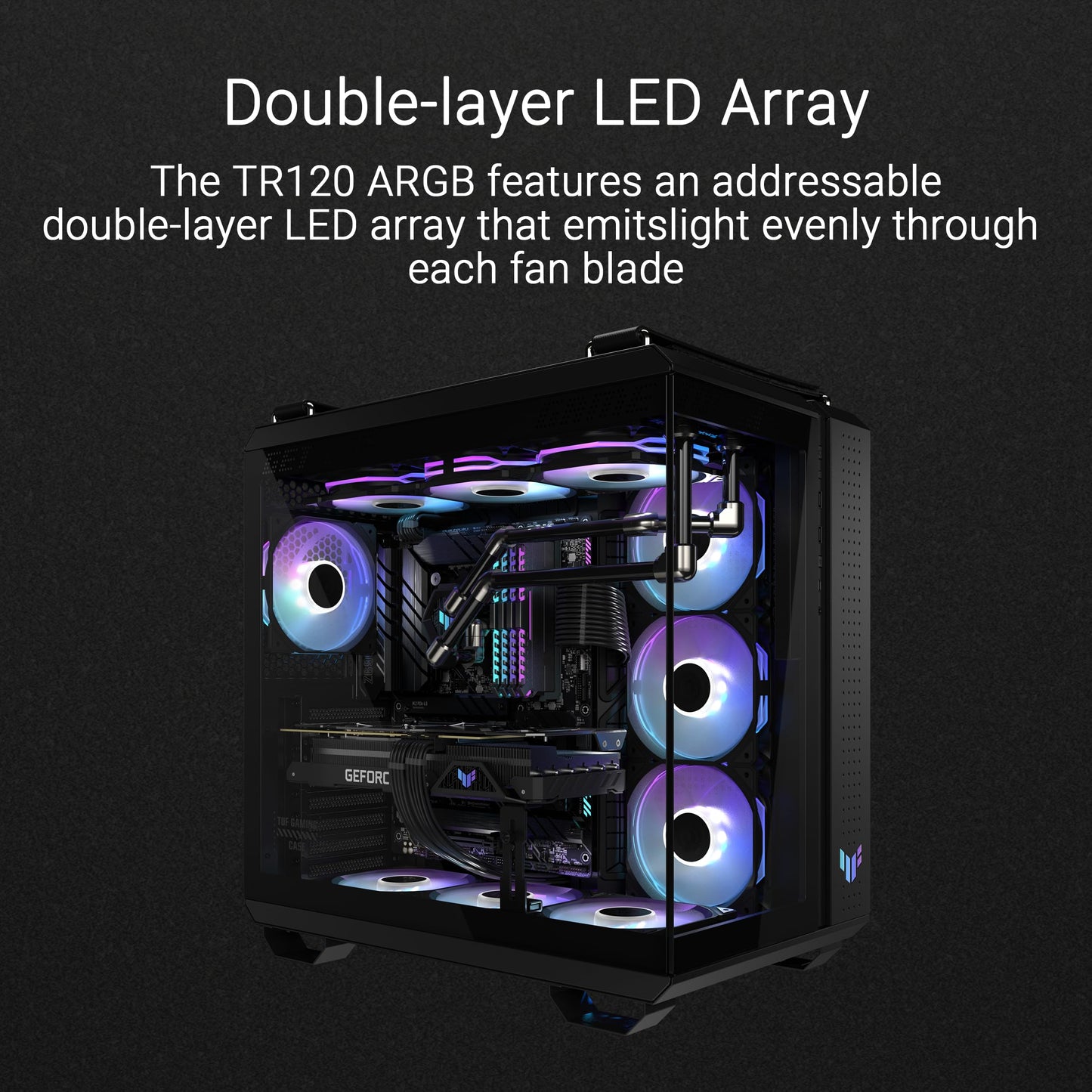 ASUS TUF Gaming TR120 ARGB Fan - Black - Triple Pack Higher Cooling Performance Extra-Thick 28mm Fan Frame, Exclusive Double-Layered LED Matrix Design with 16 Addressable RGB LEDs, Aura Sync
