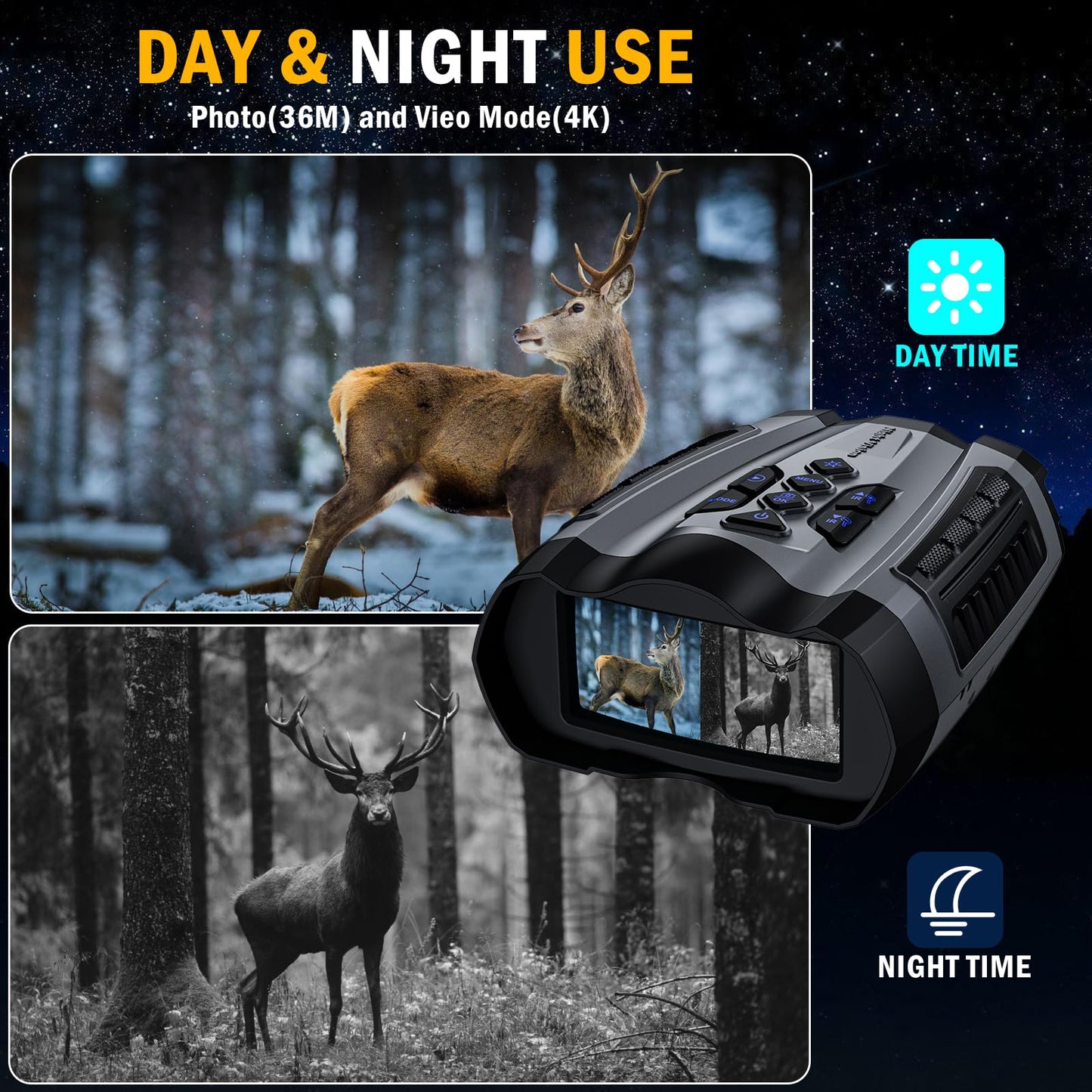 WISHBETY Night Vision Goggles,4K Night Vision Binoculars for Adult with 3.5" HD Screen,32GB TF Card for Photo and Video,9 Gear Infrared and 10X Digital Zoom for Outdoor Enthusiasts and Animal Watchers