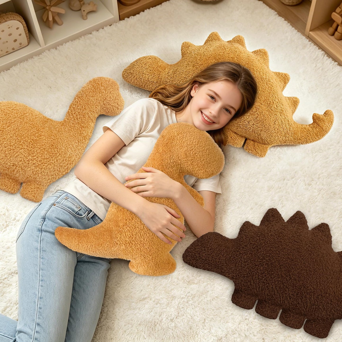 Aiideals Dino Nugget Pillow Birthday Gifts for Boys Girls, Chicken Dinosaur Nuggets Pillow Funny Gifts for Teens, Dinosaur Stuffed Animal Throw Pillow Cute Dinosaur Gifts for Kids (Large, Tyran Rex)