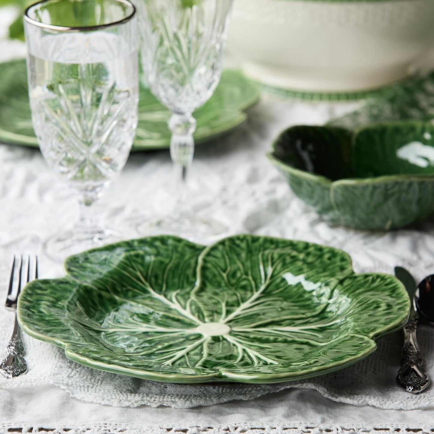 Le Jardin Green Cabbage Plates - Dinner, SET OF FOUR -11" Sculpted Green Stoneware Leaf Plates – Seasonal Garden-Inspired Tableware for Spring & Summer Dining and Entertaining