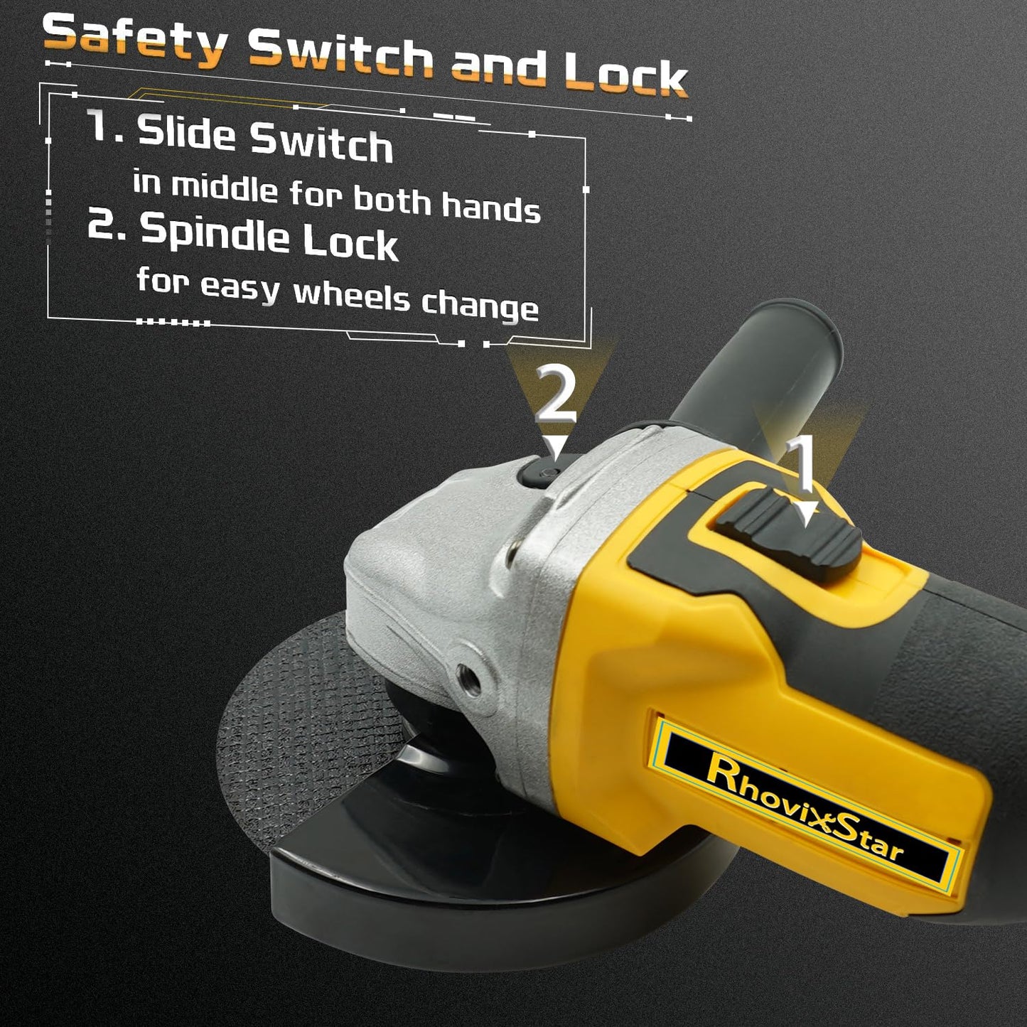 RhovixStar Brushless Angle Grinder Cordless, 3/8 Inch Battery Grinder Power Tools for Cutting, Grinding, Polishing and Rust Removal, 4 Variable Speed