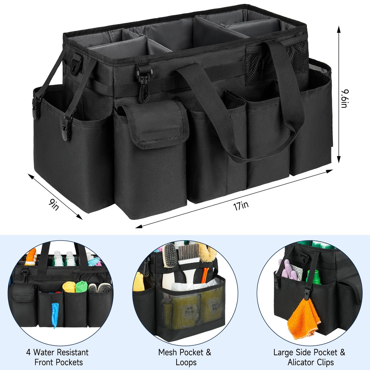 ZIOZERTT Cleaning Caddy Bag,Extra Large Cleaning Supplies Organizer with Handle for Housekeepers,Black