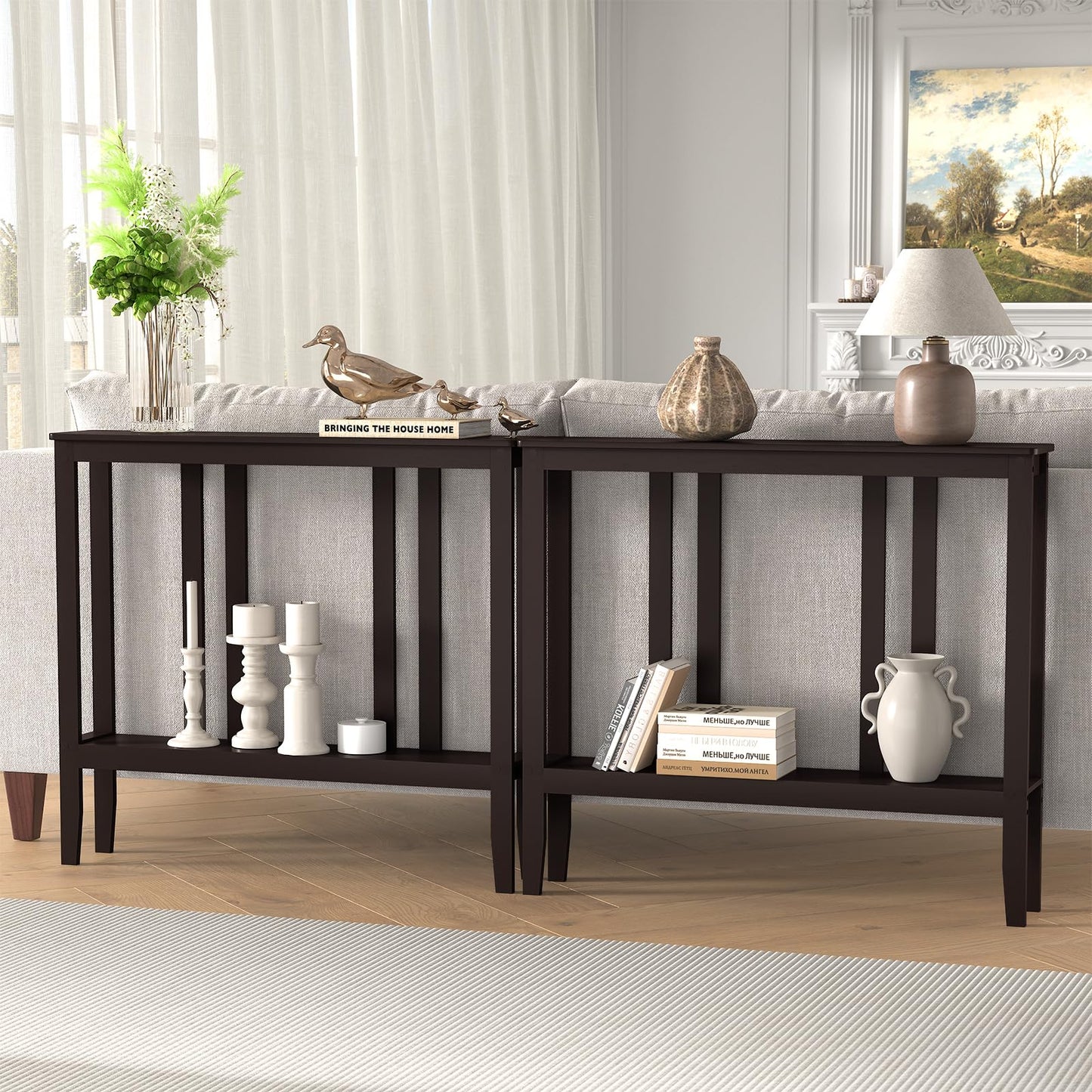 ELYKEN Bamboo 2-Tier Narrow Console Table, 36.2" Long Slim Sofa Table Behind Couch for Entryway, Hallway, Living Room, Brown