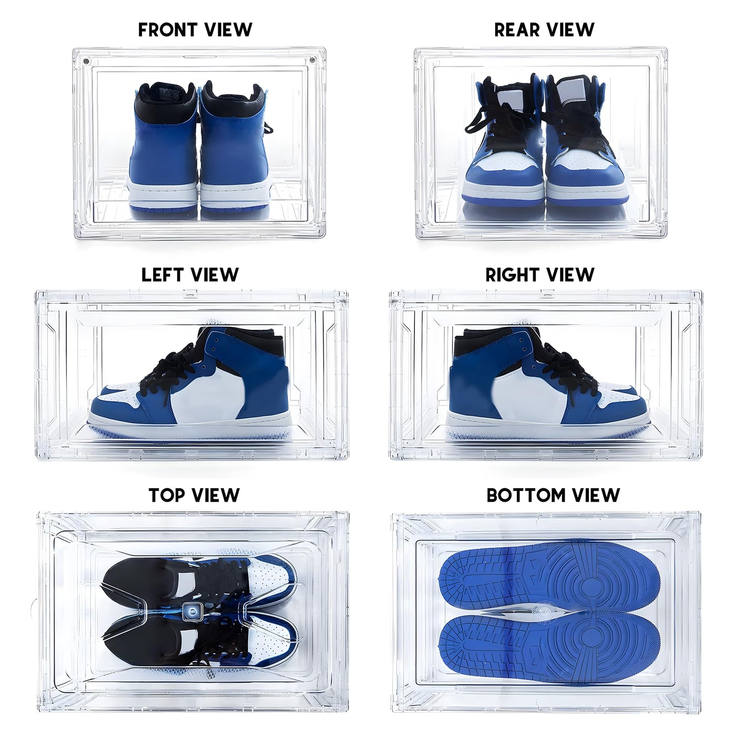 12 Pack Acrylic Clear Shoe Boxes– Ultra Clear Plastic Stackable Sneaker Storage For Sneakerhead. Professional Grade Shoe Display Case with Magnetic Door .Boots and Hat Organizer.Fits US Size 15