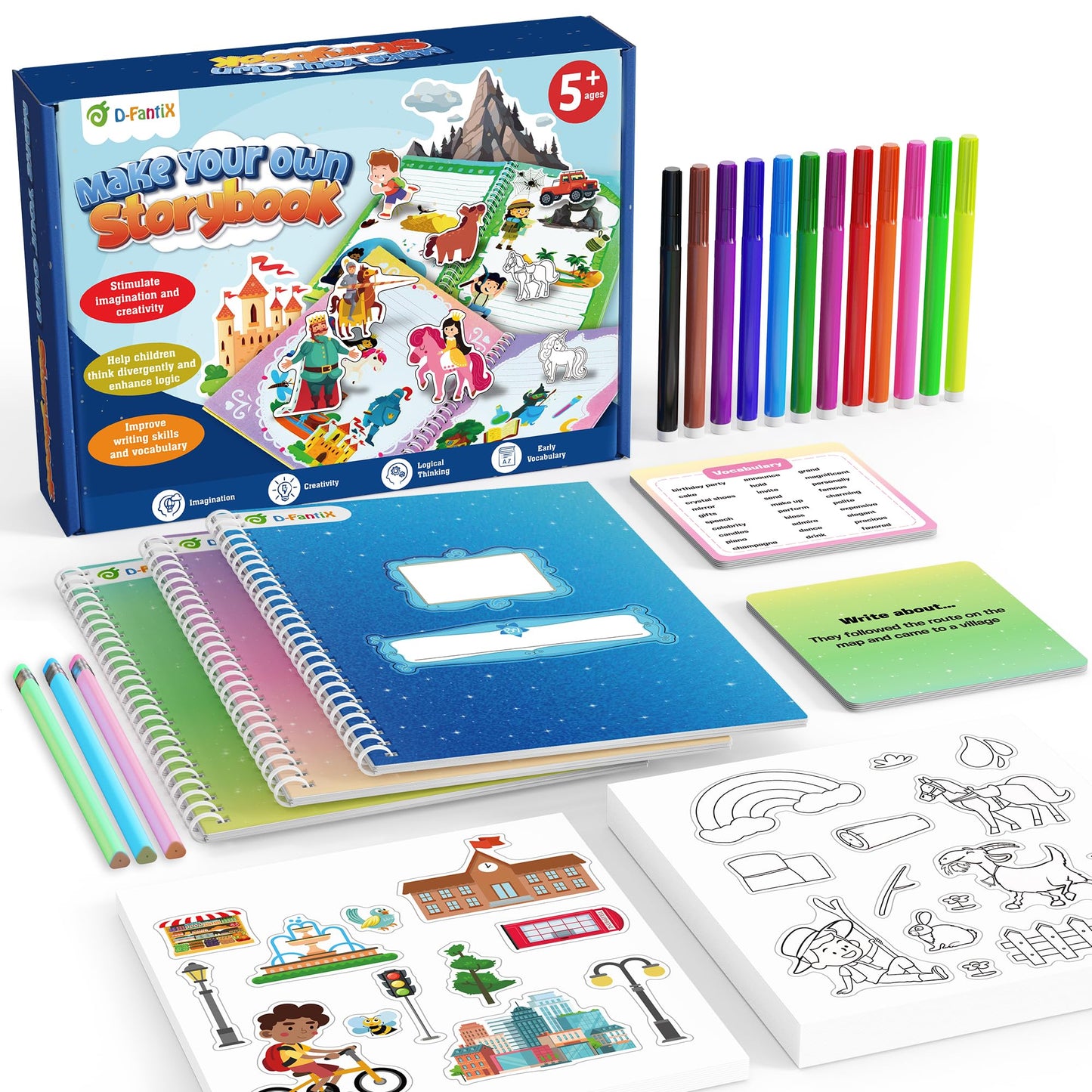 D-FantiX My Storybook Art Kit, Creative Writing & Drawing Activity Set for Boys & Girls, Hardcover Comic Book Making Kit with Stickers, DIY Arts and Crafts Supplies Gifts for Kids Ages 5, 6, 7, 8-12