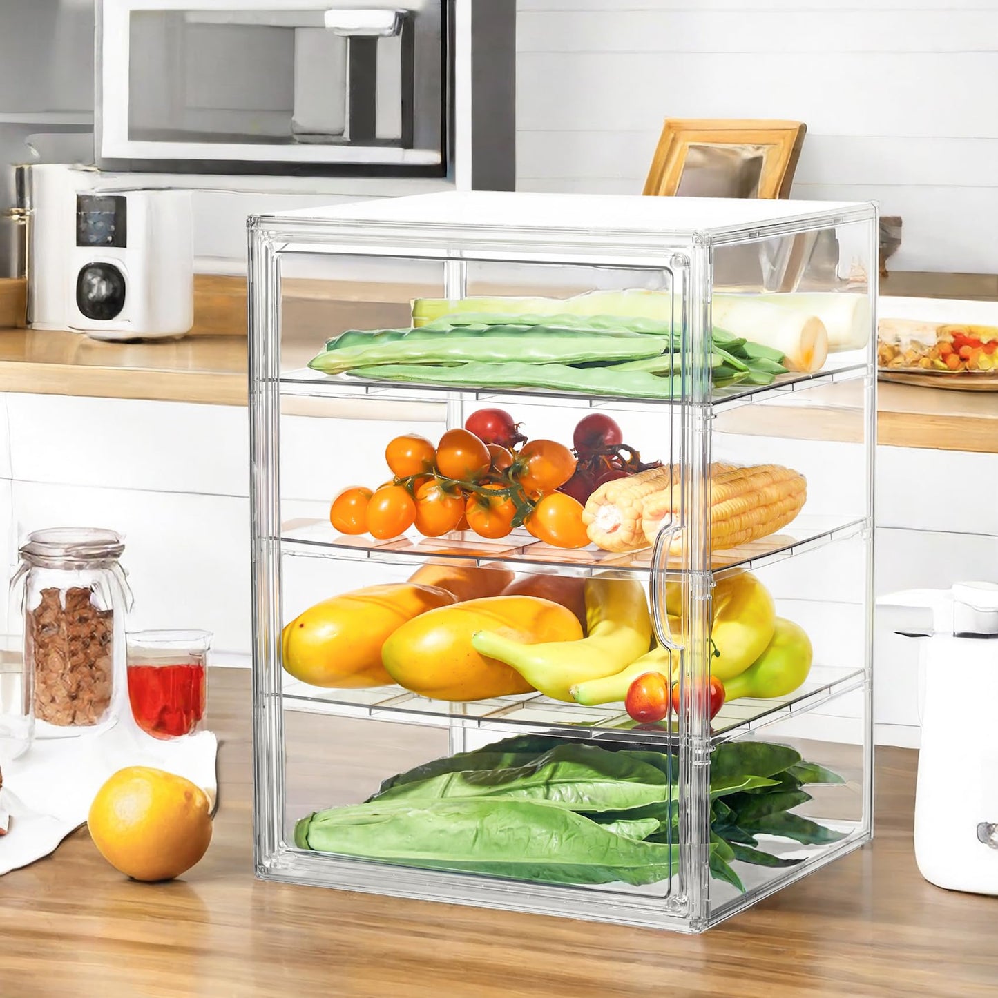 Pastry Display Case,Bread Box for Kitchen Countertop,4 Layers Adjustable Clear Bread Storage with Magnetic Door Bakery Pastry Display15.5x11.4x9.8inch，1 Pack