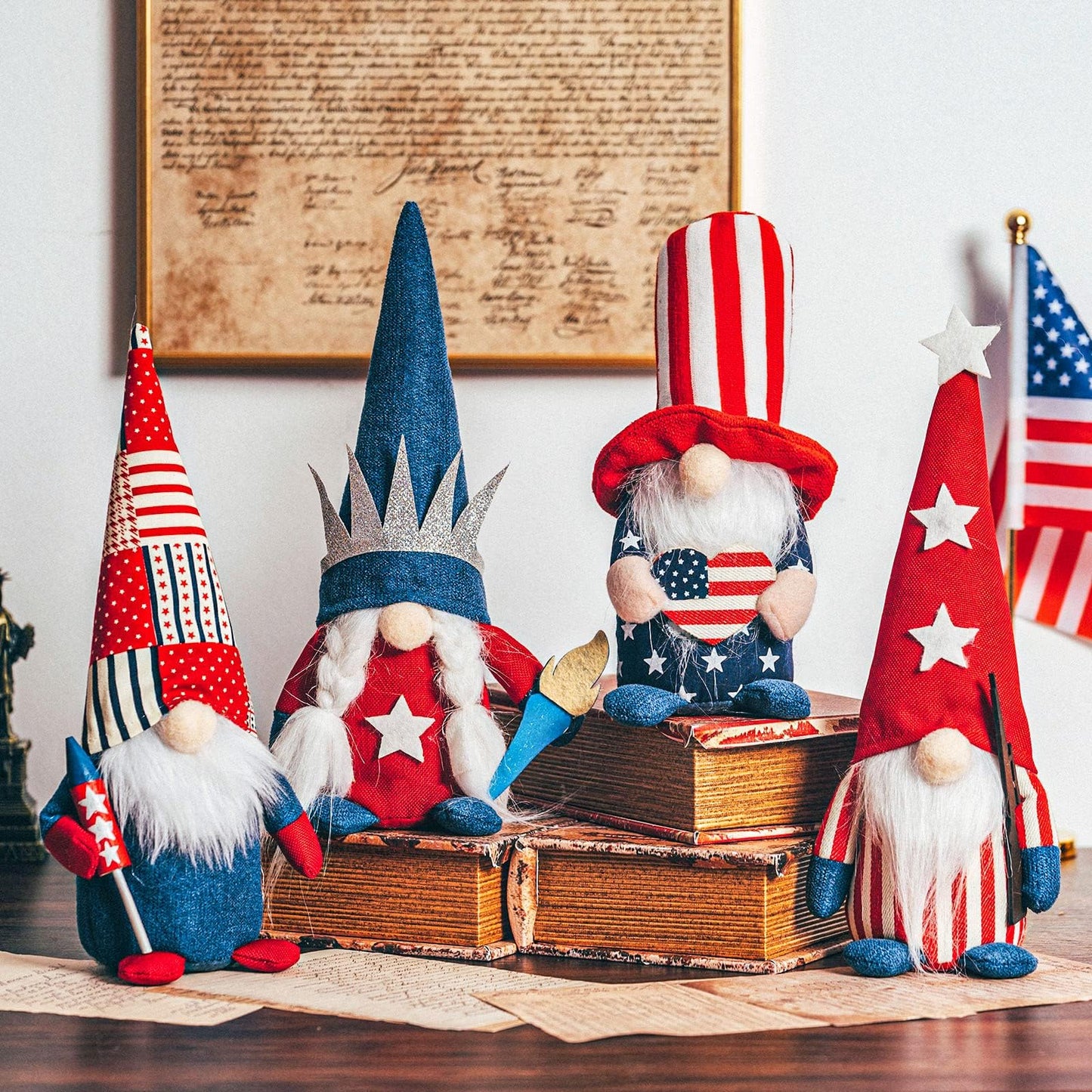 DraMosary 4Pcs Independence Day Gnomes
