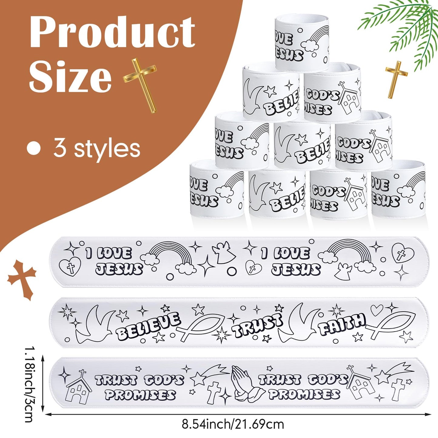 Color Your Own Faith Slap Bracelets Jesus Bracelets for Easter Kids Christian Religious Craft Blank Slap Bands with Religious Sayings for Sunday School Crafts Coloring DIY Gifts, 3 Styles(150 Pcs)