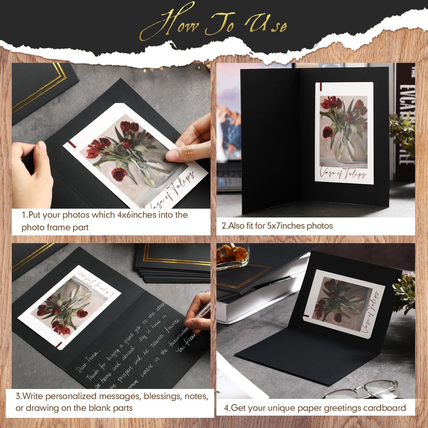 Fainne 200 Pcs Photo Folders for 4x6 or 5x7 Pictures Photo Frame Note Cards Paper Greetings Cardboard Picture Frame Inserts Cards Picture Insert Notecard for Portraits