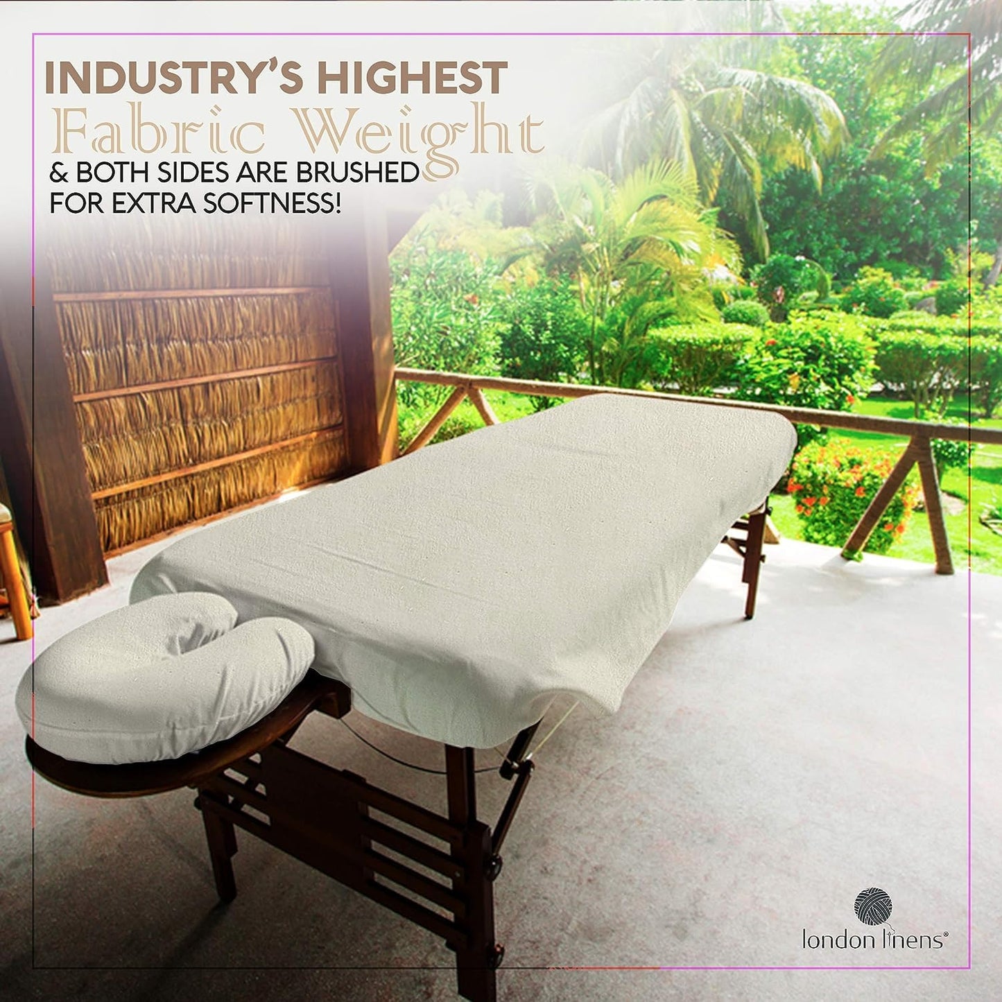 LONDON LINENS Pack of 2 Extra Thick 3 Piece Massage Table Sheets Set - 100% Natural Cotton Flannel - Includes Massage Table Cover, Massage Fitted Sheet, and Massage Face Rest Cover (Natural)