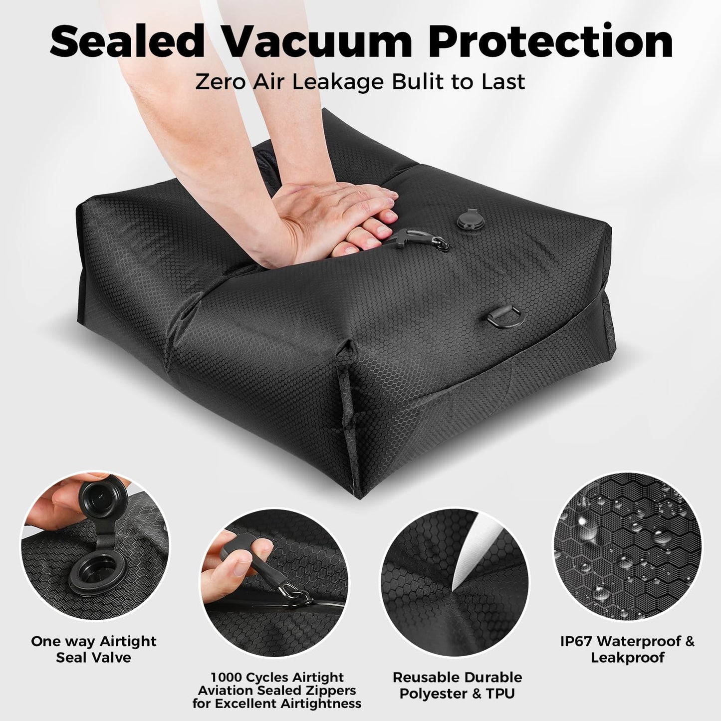 Travel Vacuum Seal Bags with Wireless Rechargeable Pump, 25L Durable Reusable Compression Packing Bags for Carry-On Suitcase & Backpack, IP67 Waterproof Space Saver Kit (2 Pack)