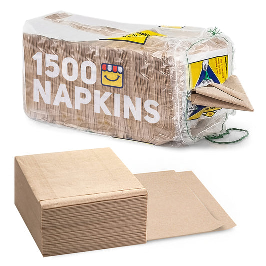 (1500-Pack) Brown Napkins - Bulk Unbleached, Natural & Rustic Kraft Paper Napkins - Eco-Conscious Disposable Kitchen Tissue Supplies for Home, Parties, Restaurant, BBQ - 12x12” Unfolded