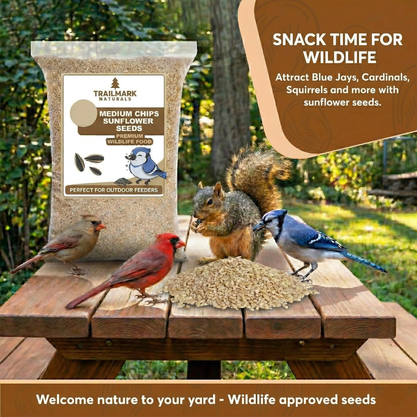 Trailmark Naturals 15 LB Medium Sunflower Chips, Shelled Seeds for Birds – Premium Wildlife & Bird Food – Grown in USA - Non-GMO - Medium Chip Sunflower Seeds for Wild Birds and Backyard Feeders