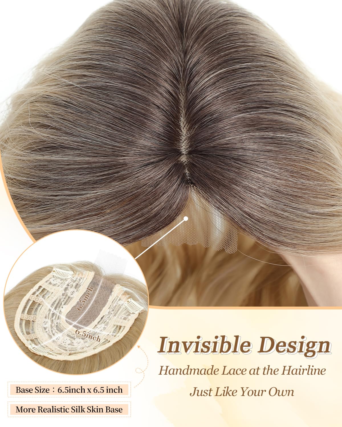 PANEWAY Hair Topper 16Inch Hair Toppers For Women with Thinning Hair 6.5’’x6.5’’ Ladies Wiglets Toppers Hair Pieces for Women - Ombre Dark Root to Blonde