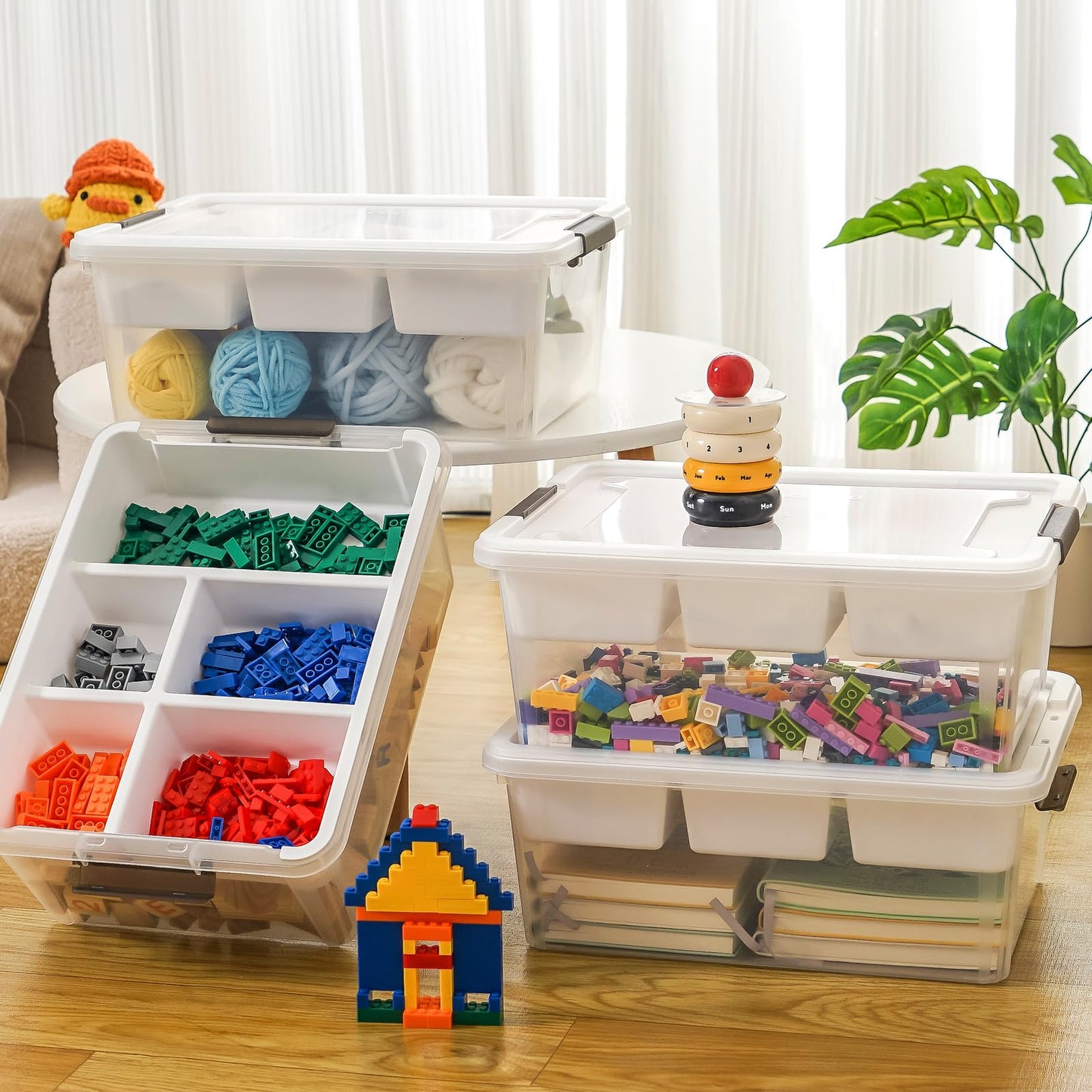 MACOPRO 17 QT Plastic Storage Box with Removable Tray, Bins with Lids, 2 Packs Clear Storage Container for Craft Supplies, Beads, Tools, Sewing, and Playdoh Organization(White, 2Pack-17QT)