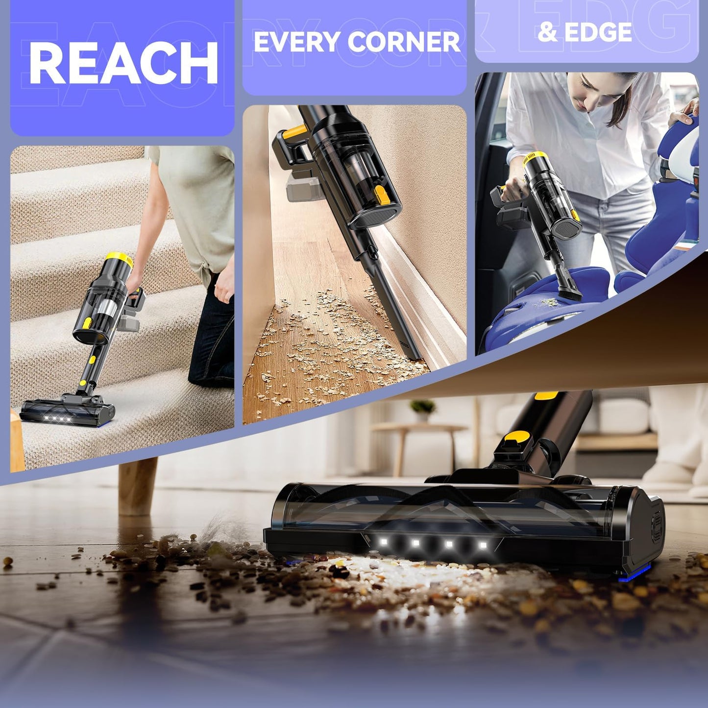 350W 40KPa Cordless Vacuum Cleaner for DeWalt 20V Battery (No Battery), 6-in-1 Self-Standing Stick Vacuum, 3 Models, Dual Dust Cup, LED Display & 180° Bendable Wand for Carpet, Pet Hair & Hard Floors