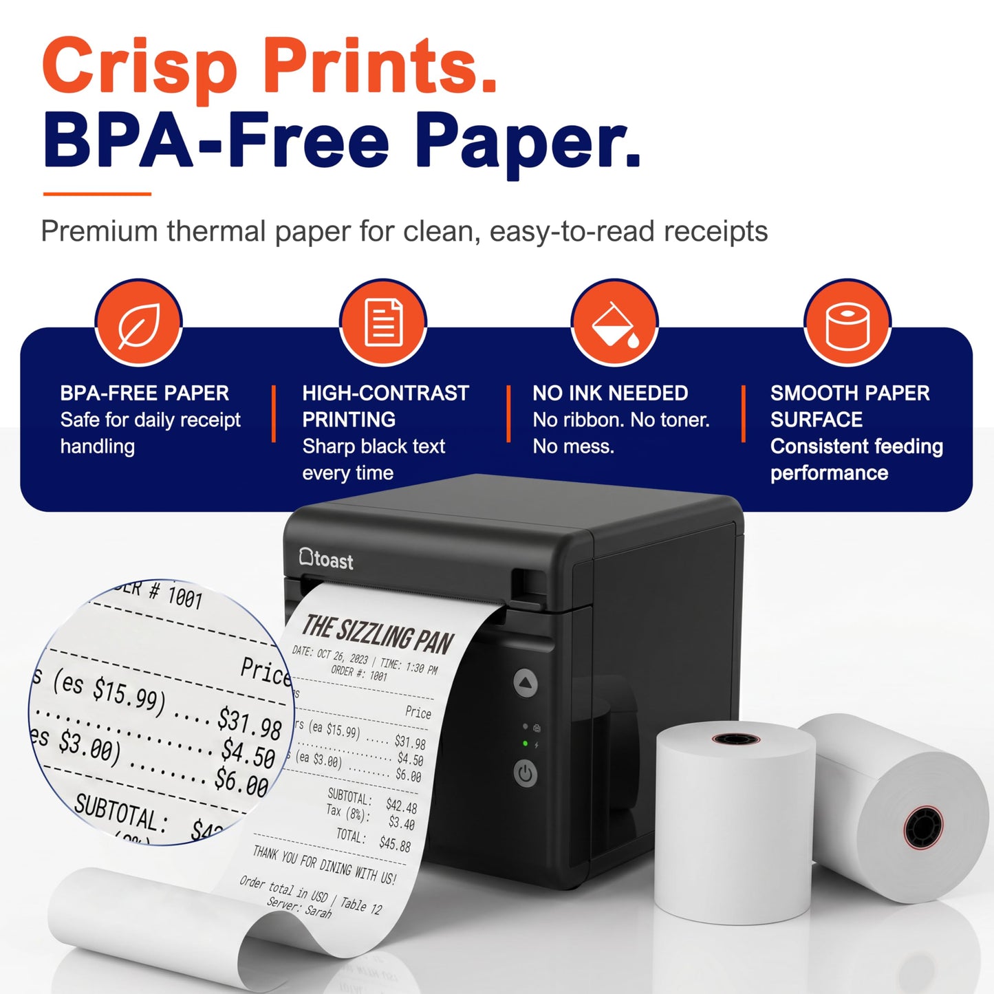 Vonlyst Thermal Printer Paper Roll for Toast TP200 Receipt Printer Point of Sale (12 rolls)