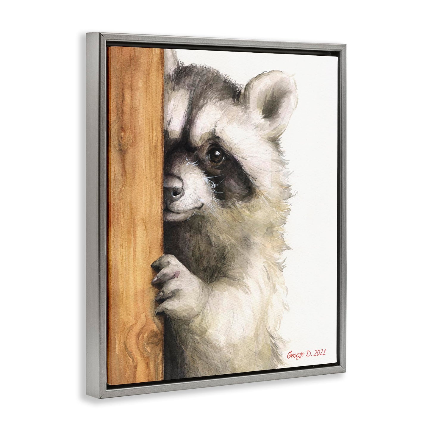 Stupell Industries Peering Raccoon Cute Smile Watercolor Animal Painting, Design by George Dyachenko