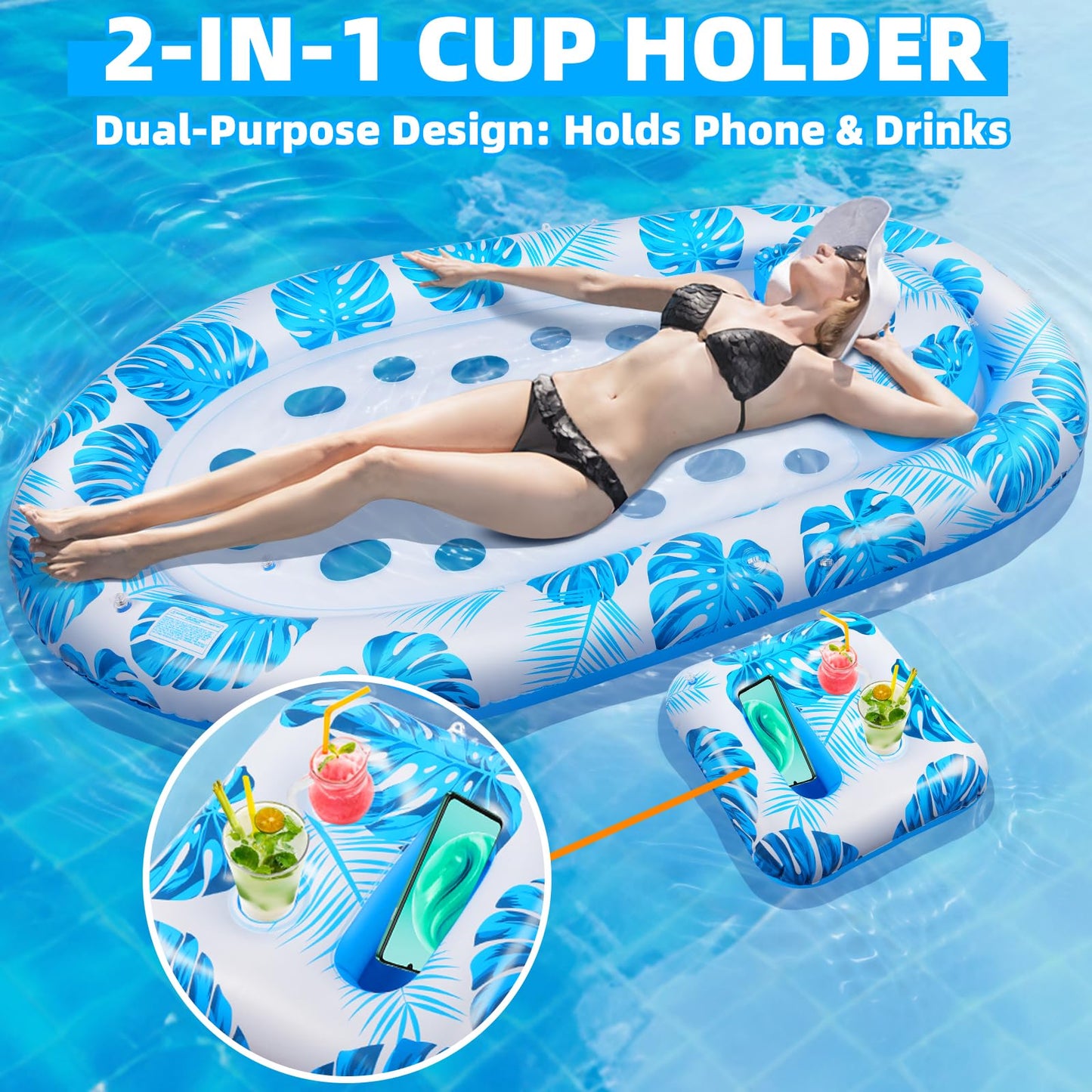 KIZJORYA 2025 New Pool Floats Adult with Canopy and Cup Holder, 3-in-1 Inflatable Pool Lounge Floaties for Swimming Pool Lake Beach Water, Raft Lounger Floating Chair for Adults Heavy Duty