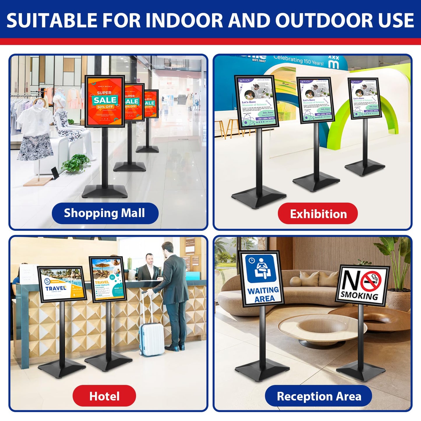 VAIIGO Pedestal Sign holder Stand 11x17inch Adjustable Standing Floor Sign Stand with Heavy Base & Snap Frame Display Stand for Indoor Outdoor Business Store Sign Holder Poster Stand (Black)