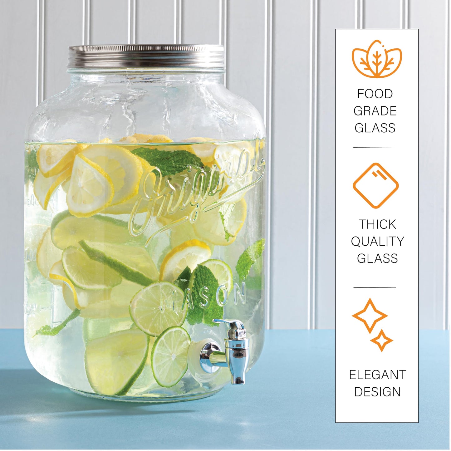 MosJos 2 GALLON Glass Drink Dispensers for Parties, 2 Pack Mason Jar Beverage Dispensers with Metal Stand, Glass Water Dispenser with Spigot, Laundry Detergent Dispenser