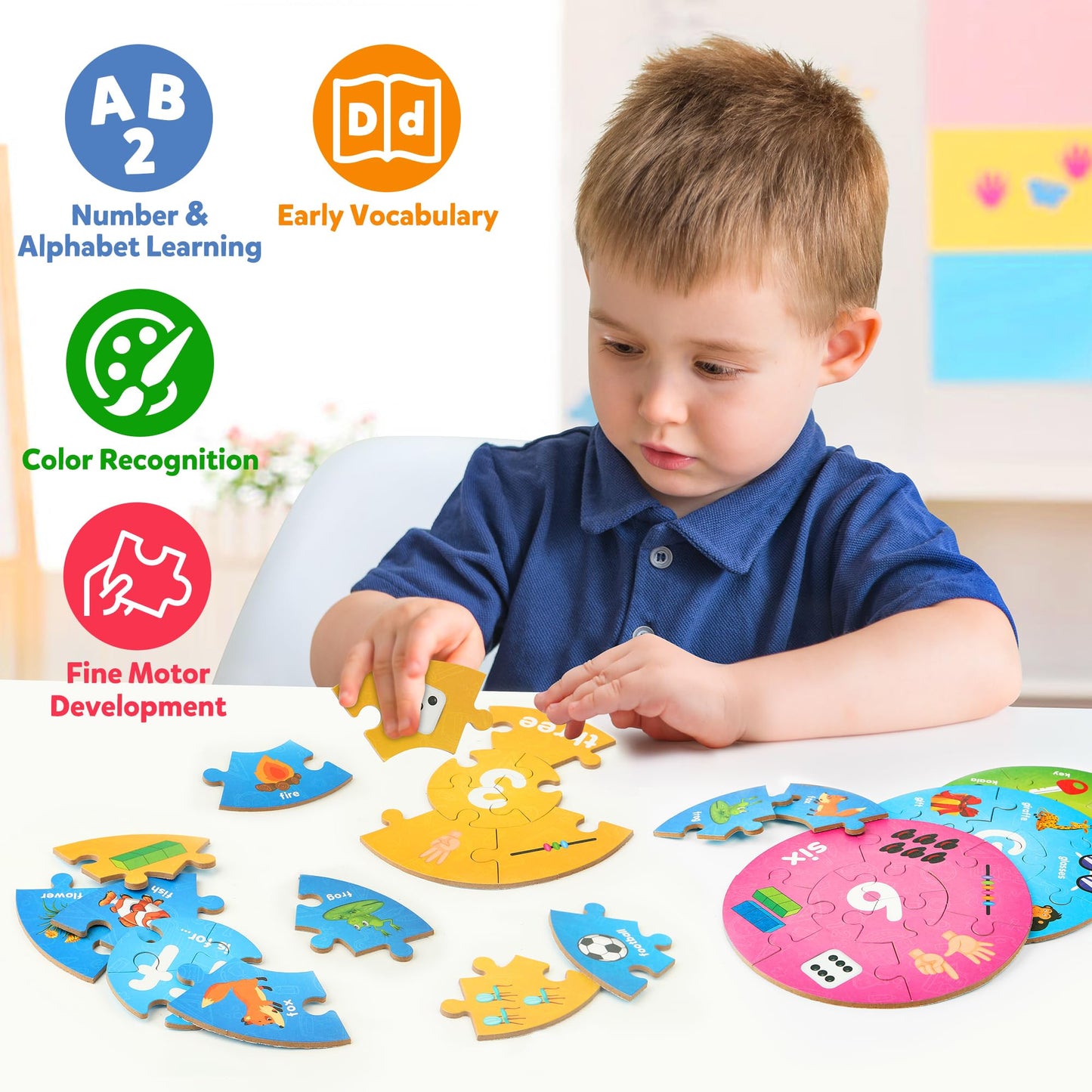 SYNARRY Wooden Number and Alphabet Puzzles for Kids 3-5, ABC Learning for Toddlers Ages 3+, Preschool Activities Letter Puzzles Montessori Educational Toys Gifts 4 5 6 7 8 Year Old Boys Girls