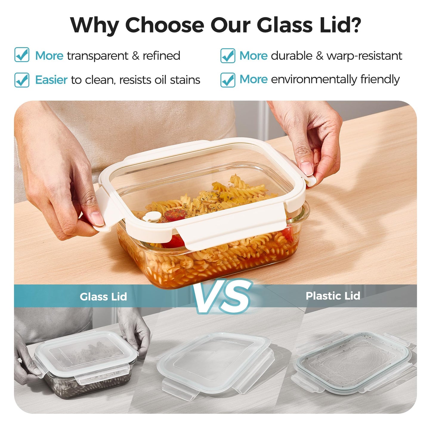 Vtopmart 5 Pack 35oz Glass Food Containers with Glass-Lids & Air Vent, Meal Prep Food Container Sets, Reusable Lunch box for leftovers, Save for Microwave, Oven, Freezer, and Dishwasher, BPA Free
