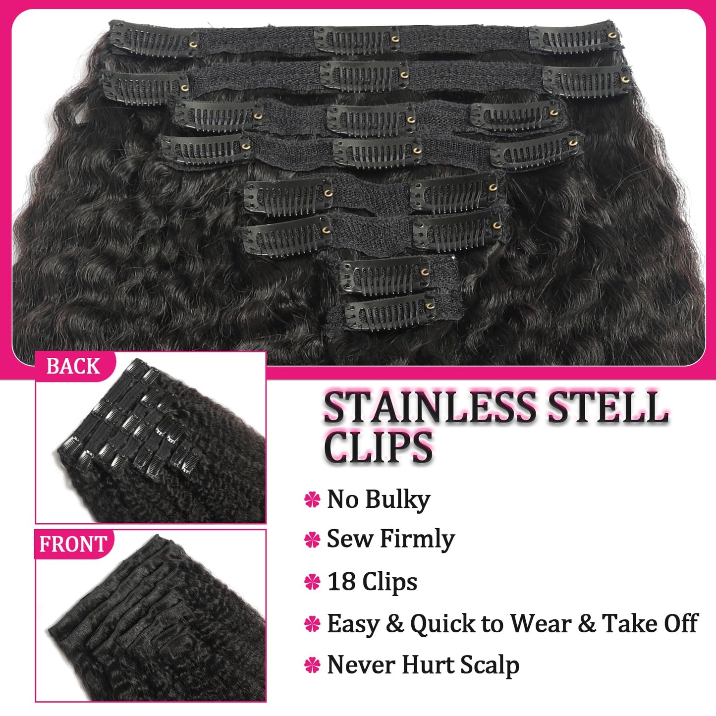 Kinky Straight Clip in Hair Extensions Real Human Hair 8Pcs 120g Kinky Clip Ins Full Head Brazilian Remy Hair Extensions for Women Natural Black Double Weft Hair Extensions Clip Ins 20 Inch