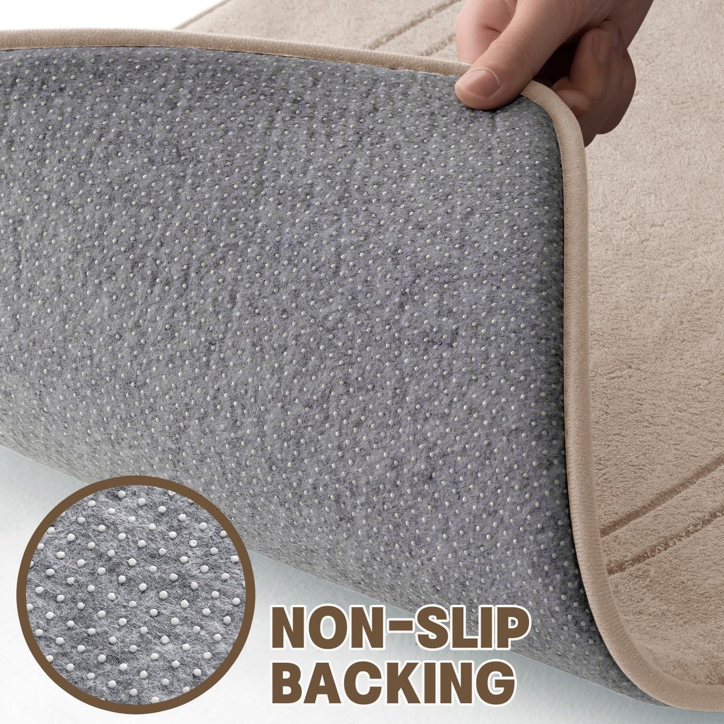 YIHOUSE Memory Foam Bath Mat Set, Bathroom Rugs Sets 3 Pieces, Non Slip Bath Mats for Bathroom, Super Soft and Water Absorbent Bath Rug Set, Machine Washable U Shape Toilet Rug,Beige