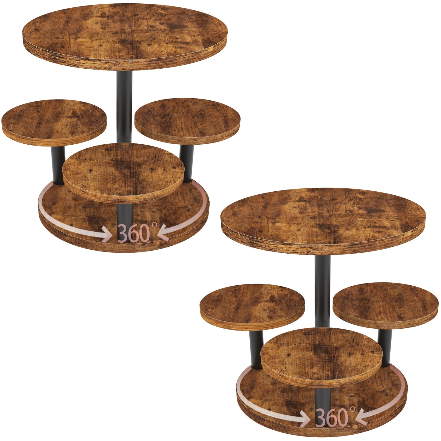 Cupcake Stand 4 Tier, 2 Pack 360° Rotatable Cupcake Stand, Rustic Industrial Wood Cupcake Tower Stand, Dessert Table Display Set Tiered Tray Stand, Round Serving Tray for Party Wedding Birthday
